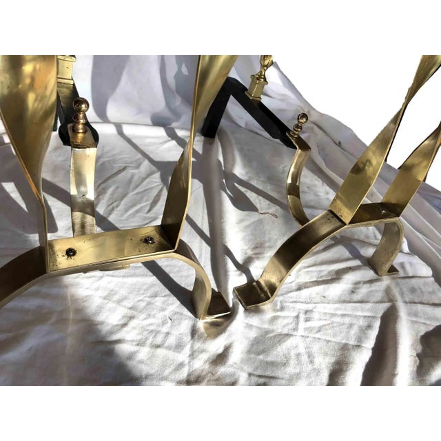 1960s Mid-Century Flame Motif Andirons - a Pair For Sale - Image 5 of 7