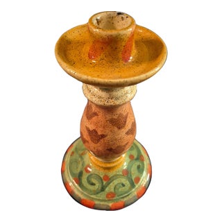 Vintage Italian Hand-Painted Folk Art Ceramic Candlestick Holder For Sale