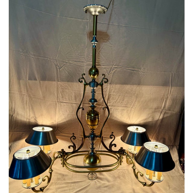Stunning Large Antique Georgian Bouillotte Style Brass & Metal 4 Arm (20 Light) Billiard/Snooker Table Light. Measures 42”...