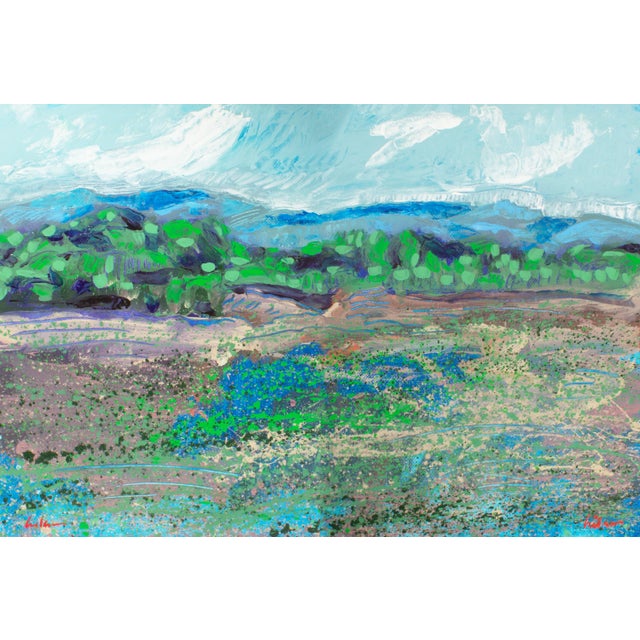 A 1989 acrylic on paper diptych painting, titled "Wildflower Mountain," by American artist Harry Hilson (1935-2004). This...