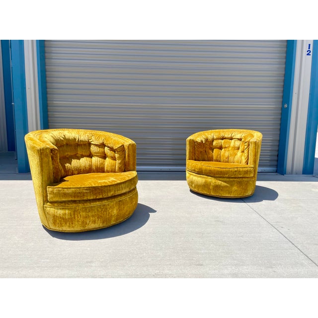 Vintage Yellow Velvet Swivel Lounge Chairs a Pair Chairish