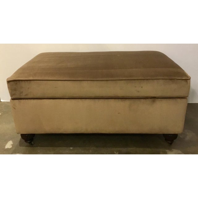 Transitional Henredon Camel Brown Velvet Ottoman On Casters Chairish