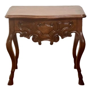 19th C. French Provincial Louis XV Style Carved Walnut Side Table With Drawer For Sale