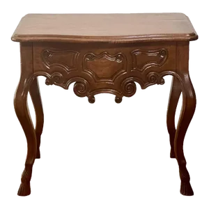 19th C. French Provincial Louis XV Style Carved Walnut Side Table With Drawer
