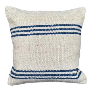 Turkish Hemp Pillow Cushion Natural Beige Blue Cushion Cover 20"x20" For Sale