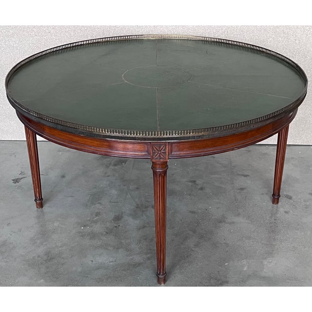 French Provincial Mahogany With Stenciled Leather Top Round Coffee