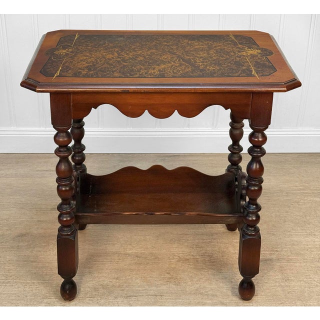 An Antique Colonial Bird's Eye Maple Turned Occasional Side Table, c.1930's - Veneered Bird's Eye Maple Top with Hand...