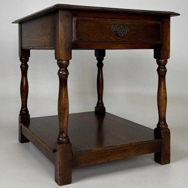 Antique Early 20th Century English Oak Side Table with Lower Shelf For Sale - Image 9 of 13