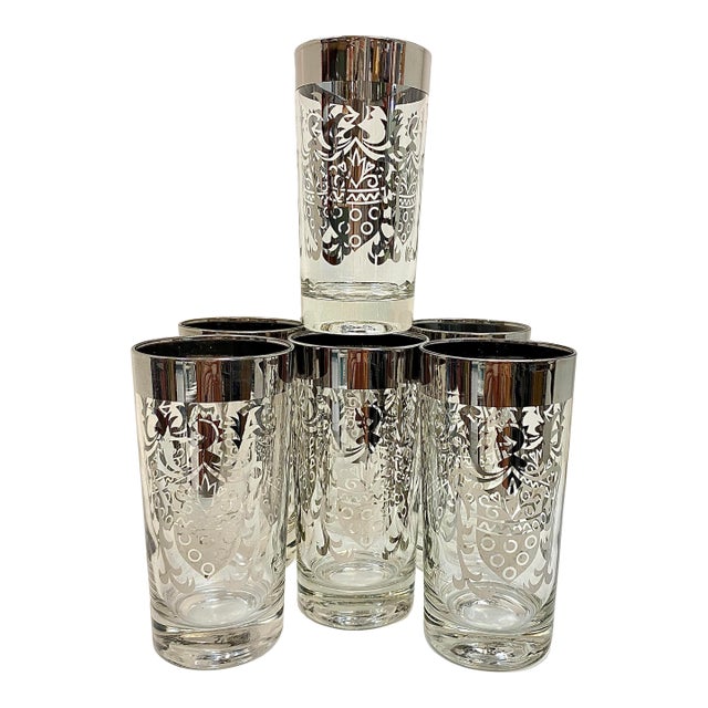Silver Shield Glass Tumblers by Century Metalcraft 1960's- Set of 7 For Sale