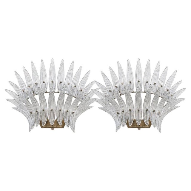 Metal Italian Palmette Sconces in Glass by Barovier and Toso, Murano, 1960, Set of 2 For Sale - Image 7 of 7