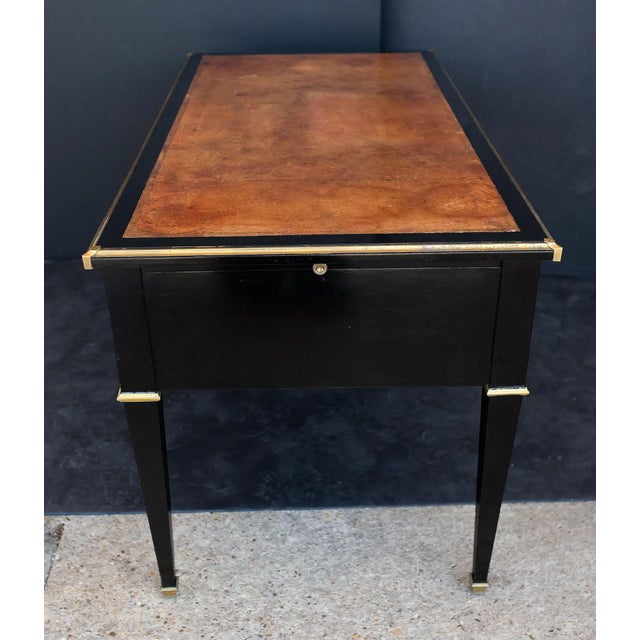 Wood French Louis XVI Ebonized Writing Table or Desk With Embossed Leather Top For Sale - Image 7 of 13