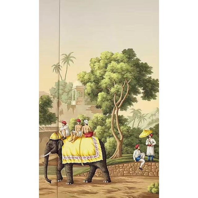 Asian 36" * H96" * 3ps,‌ Hand-Painted Retro South Asian Elephant Journey Wall Mural, Custom Seamless Camel Palm Tree Decor Mural For Sale - Image 3 of 4