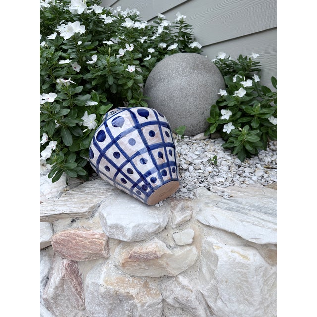 Cobalt Grid Italian Ceramic Vase For Sale - Image 4 of 6