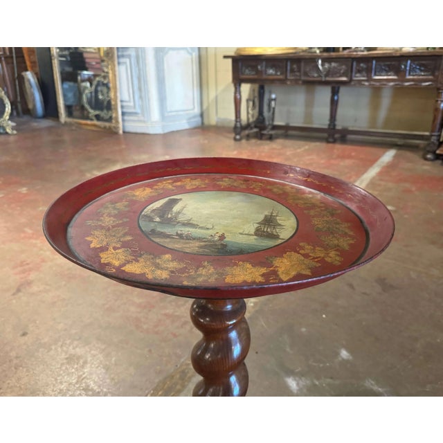 Decorate a coffee table, bar, or console with this richly colored antique French tôle tray, crafted circa 1870. Circular...