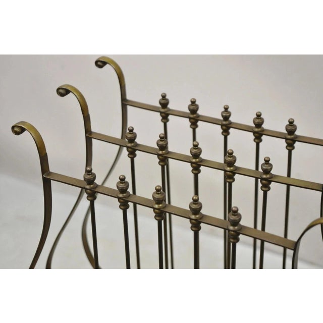 Traditional Vintage Italian Neoclassical Style Brass Lyre Harp Wooden Magazine Rack Stand For Sale - Image 3 of 10