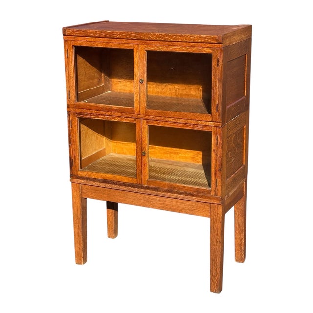 Arts & Crafts Antique Arts & Crafts Tiger Oak Four Section Haberdashery Display Cabinet Rare For Sale - Image 3 of 11