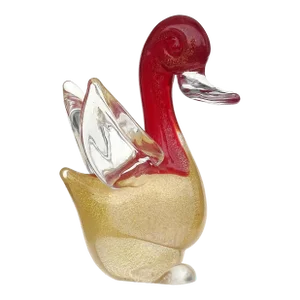 Seguso Vetri d'Arte Murano Vintage Red Head Gold Flecks Body Italian Art Glass Baby Duck Bird Figure