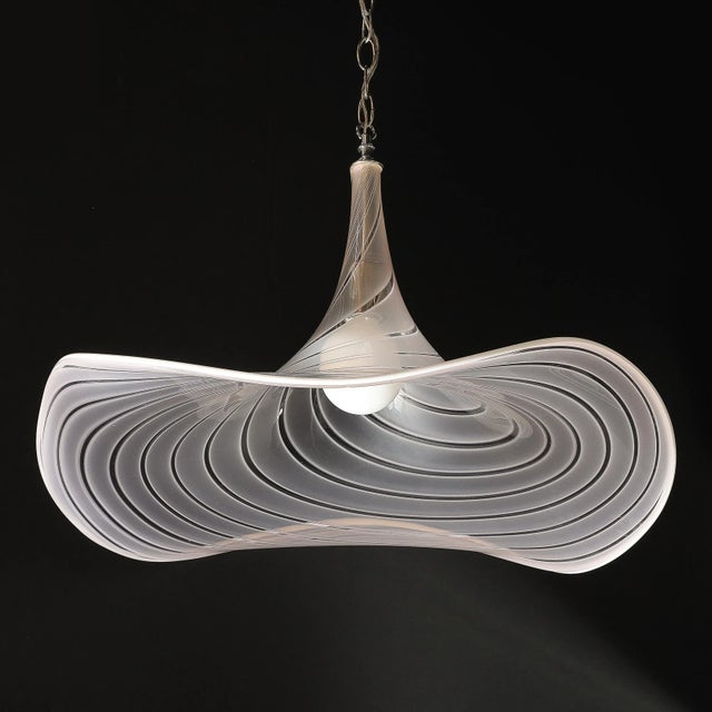 Mid-Century Modern Mid-Century Hand-Blown Rose Murano Glass & Nickel Undulating Pendant Chandelier For Sale - Image 3 of 12