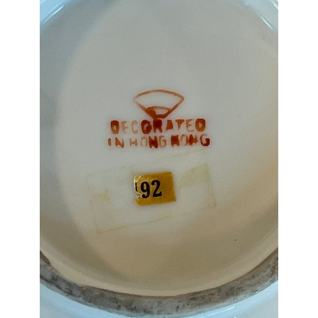 Late 20th Century Vintage Famille Rose Chinese Porcelain Bowl With Peonies and Butterflies on Hand-Carved Stand For Sale - Image 13 of 13