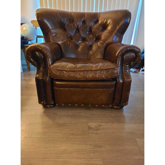 Restoration Hardware Churchill Leather Recliner With Nailheads Chairish