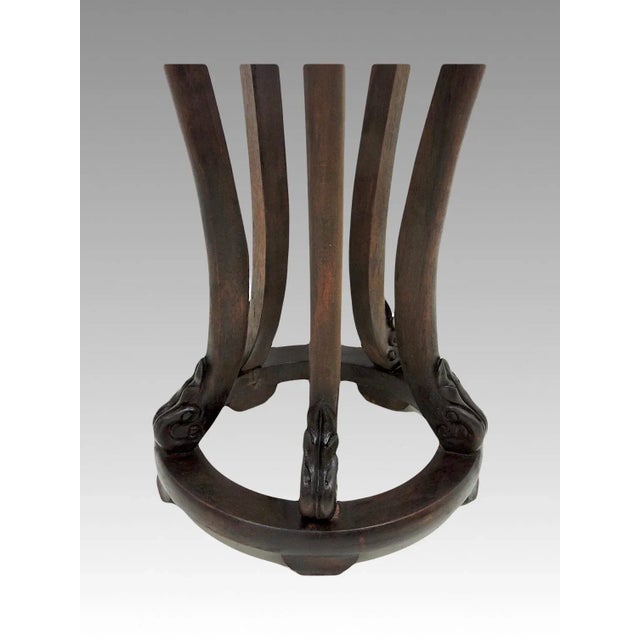 Tall Antique Chinese Rosewood Pedestal or Display Stand With Grey White Marble Top For Sale - Image 10 of 11