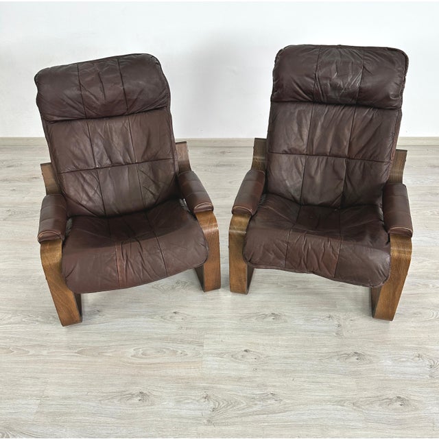 1970s Leather Armchairs Attr. To Arnt Lande for Westnofa - A Pair For Sale - Image 5 of 18