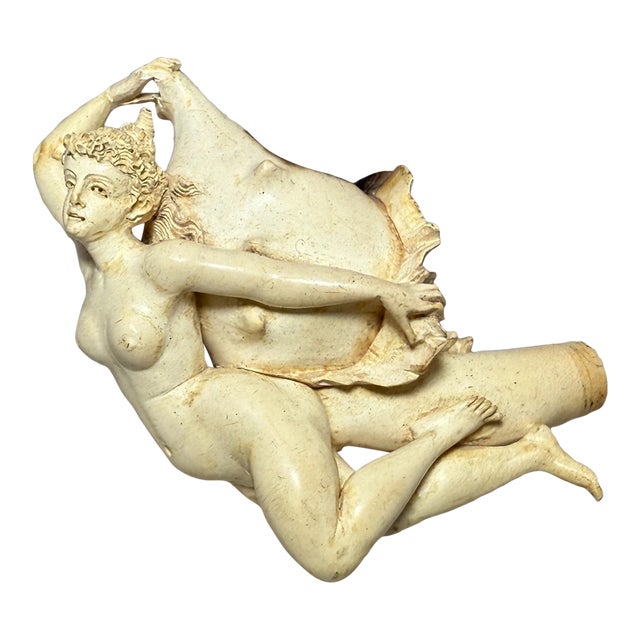 Antique 19th Century Carved Meerschaum Sterling Venus Lady Shell Smoking Pipe For Sale
