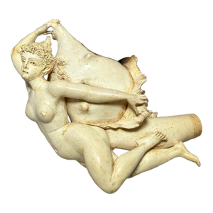 Antique 19th Century Carved Meerschaum Sterling Venus Lady Shell Smoking Pipe