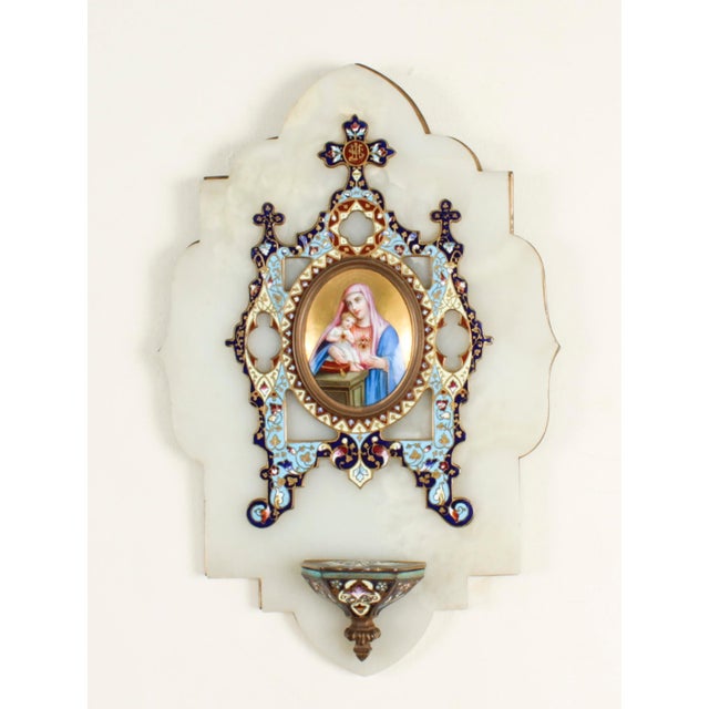 19th Century French Onyx and Cloisonne Ename Holy Water Font Stoop For Sale - Image 10 of 11