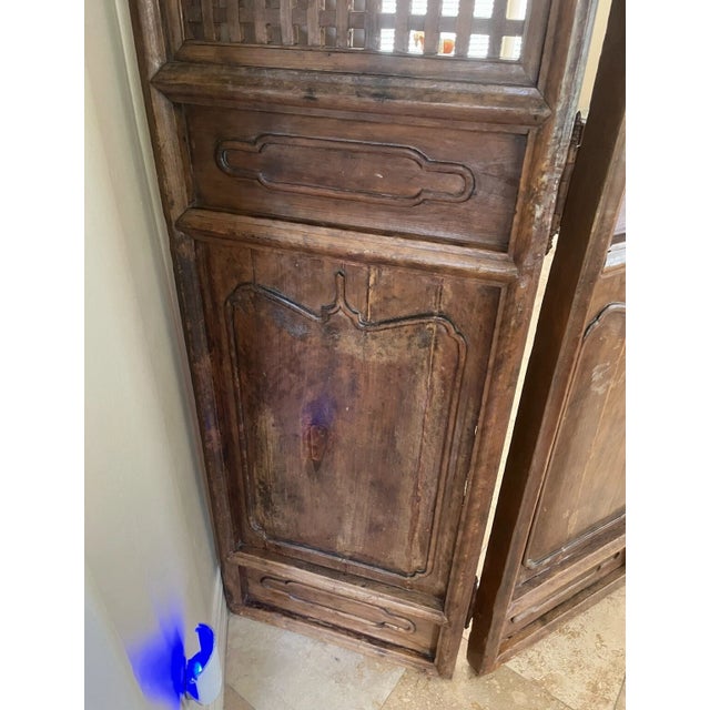 Late 19th Century Pair of Antique Qing Chinese Carved Elm Wood Screens For Sale - Image 5 of 6