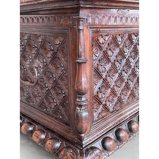 17th Century Italian Carved Cassone Trunk with Original Hardware For Sale - Image 9 of 18