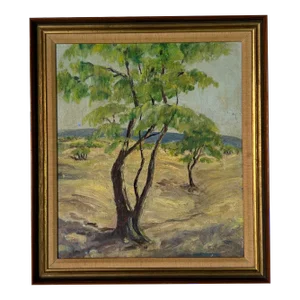 1960's Vintage Impressionist Plain Air Tree Landscape Oil Painting , Framed
