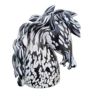 Archimede Seguso Italian Murano Black & White Glass Whimsical Horse Head For Sale