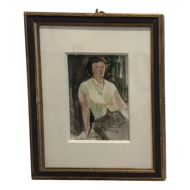 Albert Chavaz, Femme Assise, Watercolor on Paper, Framed For Sale