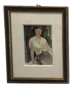 Albert Chavaz, Femme Assise, Watercolor on Paper, Framed
