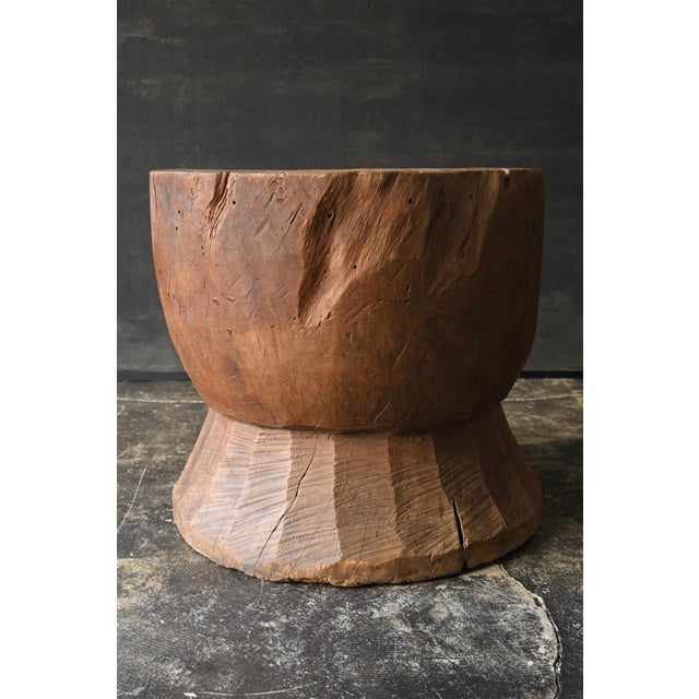 Wood Old Japanese Wooden Mortar Chair / Early 20th Century/ Primitive Wabi-Sabi Seat For Sale - Image 7 of 18
