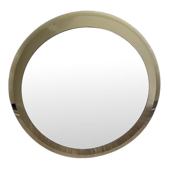 1981 Italian Modern Fontana Arte Style Round Beveled Mirror For Sale