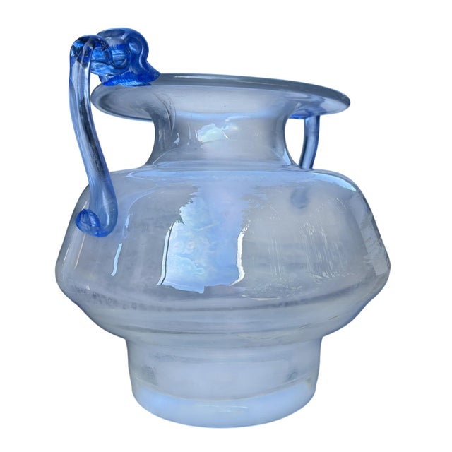 Traditional Murano Scavo Glass Amphora Vase With Cobalt Blue Handles For Sale - Image 3 of 17