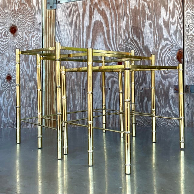Late 20th Century Vintage Boho Brass Bamboo Nesting Tables - Set of 3 For Sale In West Palm - Image 6 of 7