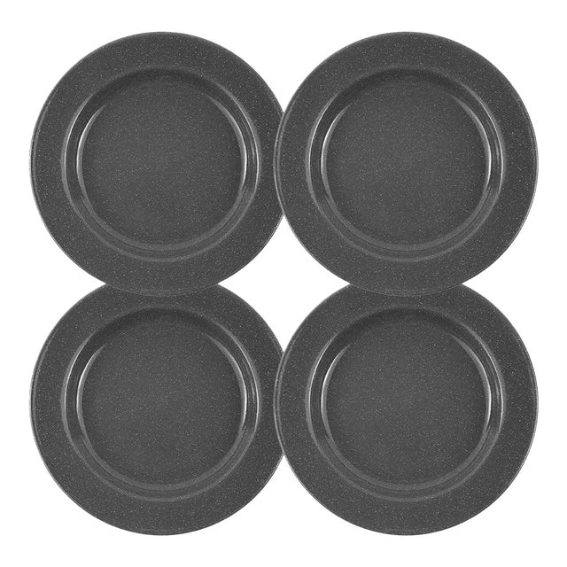 Crow Canyon Home Enamelware, Stinson Speckle 8" Flat Salad Plates in Grey - Set of 4 For Sale