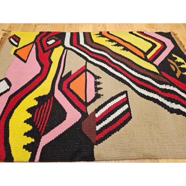 Mid-Century Modern Vintage Mid-Century Modern Handwoven Tapestry, Abstract Wool Art, 32" X 45" For Sale - Image 3 of 9
