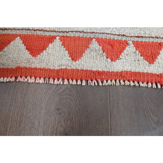 1970s Vintage Handmade Wool Cotton Beige Orange Runner Rug For Sale - Image 10 of 11