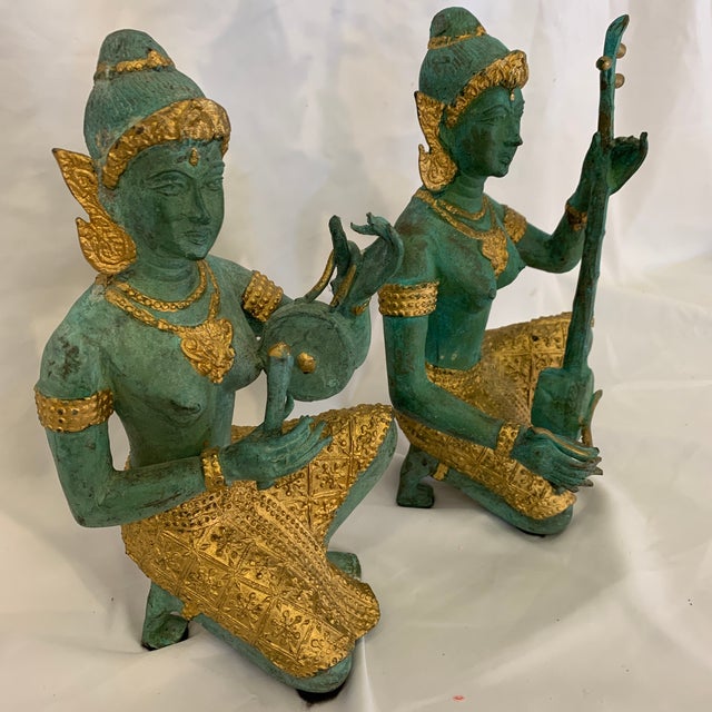 Bronze Thai Musicians Statues a Pair Chairish