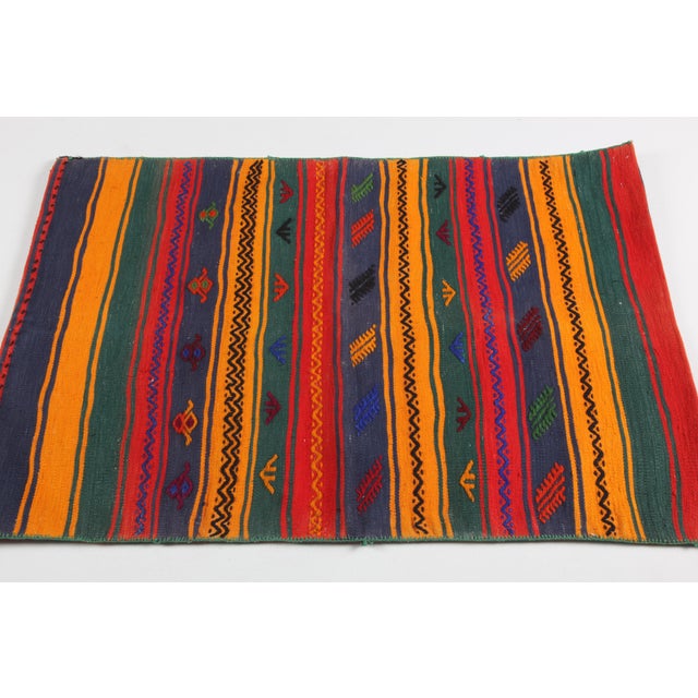 Textile 1960s Vintage Handmade Flat Weave Striped Saddlebag Rug - 2′5″ × 3′6″ For Sale - Image 7 of 11