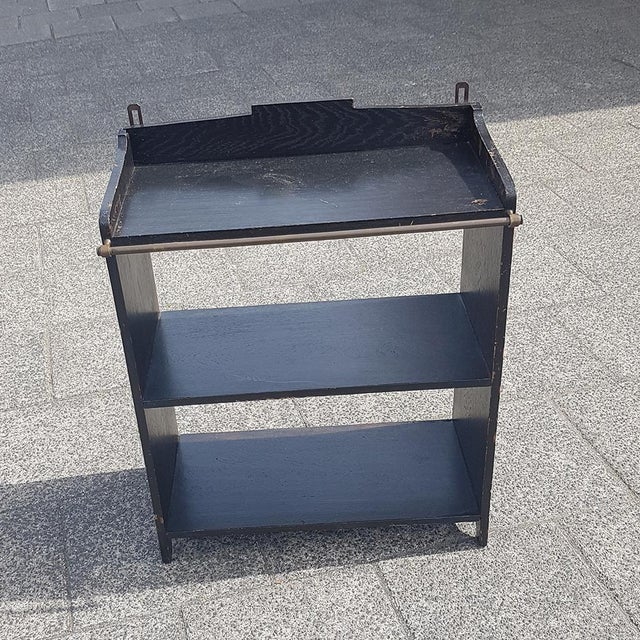 Blackened Wood Hanging Shelf with Brass Details, 1930s For Sale - Image 4 of 11