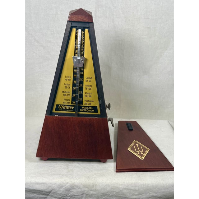 Late 20th Century Vintage Wittner Mahogany Wood Maelzel Pyramid Metronome With Bell For Sale - Image 5 of 8