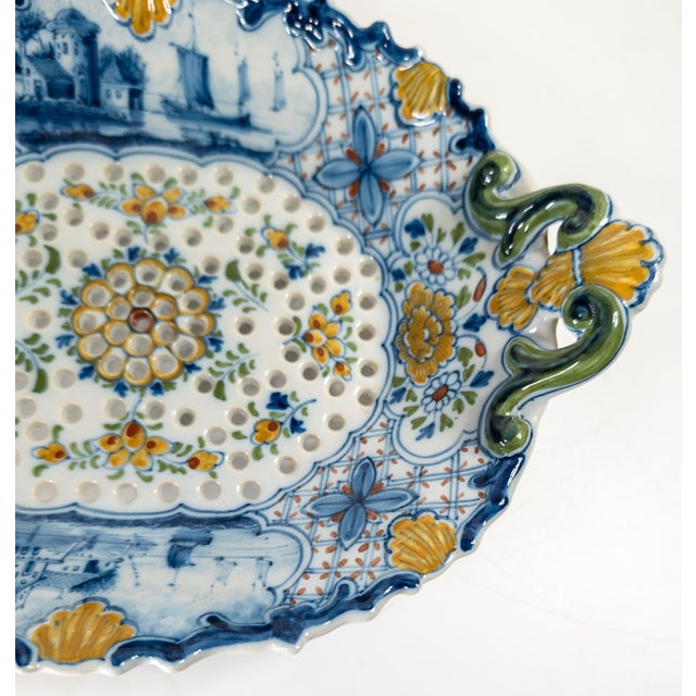 19th Century Dutch Delft Faience Bowl With Polychrome Pierced Design For Sale - Image 9 of 16