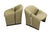 Incredible pair of Funky beige deep seated chairs with split floating midsection, beige fabric with sturdy metal frame....