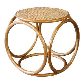 Vintage Thonet Style Bentwood Ottoman Foot Stool Boho Eclectic Mid Century Retro Modern For Sale