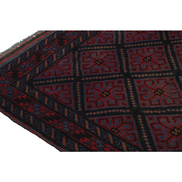 1950s 1950s Vintage Baluch Tribal Rug With Blue With Red Geometric Patterns From Rug & Kilim For Sale - Image 5 of 7